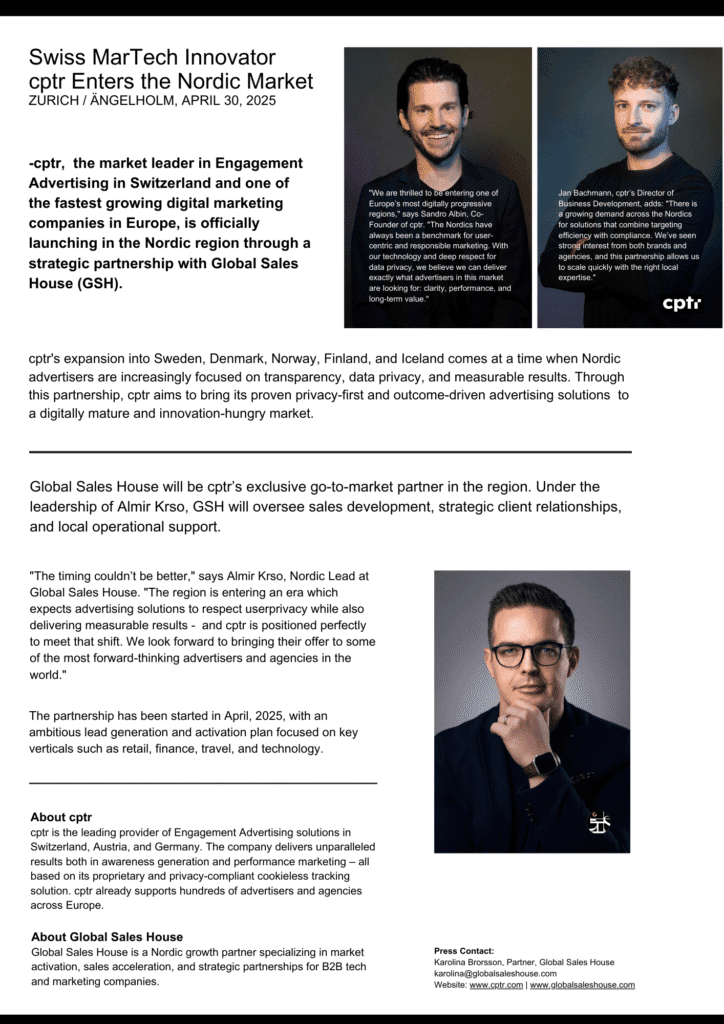 Press release cptr Global Sales House
