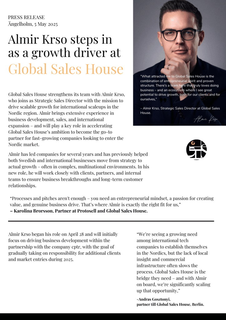 Press release Almir Krso Global sales house